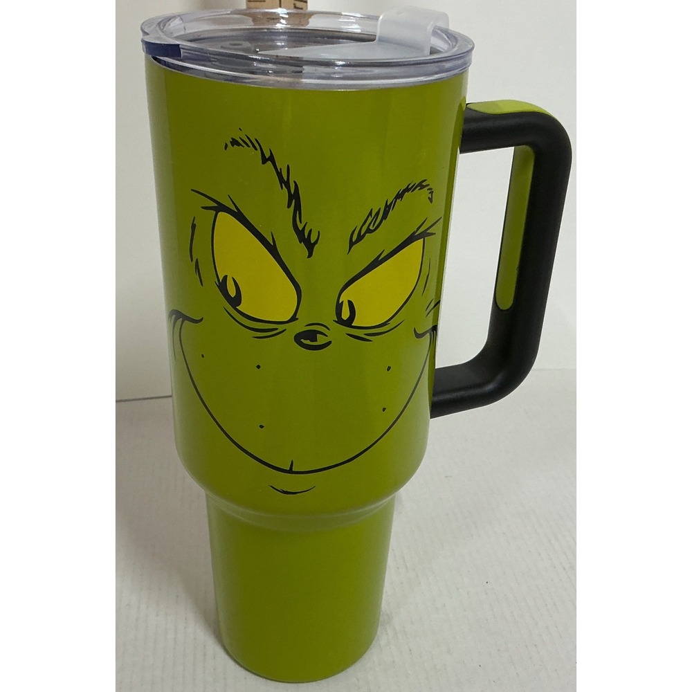 Dr. Seuss The Grinch Stainless Steel Travel Tumbler with Handle Green 40oz Style
